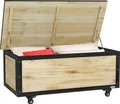 Produktbild: Outsunny Gartenbox Holz Auflagenbox 121L Aufbewahrungsbox mit Rollen, Wetterbeständige Aufbewahrungskiste für Balkon, Terrasse, Natur