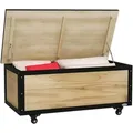 Produktbild: Outsunny Gartenbox Holz Auflagenbox 121L Aufbewahrungsbox mit Rollen, Wetterbeständige Aufbewahrungskiste für Balkon, Terrasse, Natur