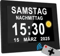 Produktbild: Véfaîî 2025 Neu, 19 Alarme Elektronische Tag Datum Kalenderuhr, Nicht-Abgekürzte Tag Datum Große Uhr für Senioren mit Demenz Alzheimer – mit Fernbedienungr – 8 Zoll mit Fernbedienung