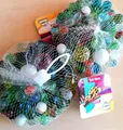 Produktbild: 1 kg (2 Netze) Glasmurmel Murmel Knicker 1,5-2,5 cm klar/marmoriert NEU