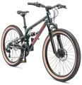 Produktbild: BIKESTAR Alu Kinder Jugend Mountainbike Vollgefedert, 21 Gang Shimano, 24 Zoll ab 9 - 10 Jahre | Fully MTB Scheibenbremse | Grün