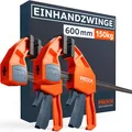 Produktbild: Presch Einhandzwingen 600mm 2 Stk. – Zwingen Set mit 150kg Spannkraft für sofortiges Fixieren – Robuste Schnellspannzwingen dank Carbonstahl & glasfaserverstärktem Gehäuse – Zwingen mit Spreizfunktion