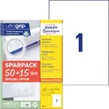 Produktbild: AVERY Zweckform 6603 Universal Etiketten (50 plus 15 Klebeetiketten extra, 210x297mm auf A4, Papier matt, bedruckbare Versandetiketten, selbstklebende Versandaufkleber mit ultragrip) 65 Blatt, weiß