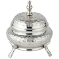 Produktbild: Marrakesch Orientalische Deko Schmuckschale Behälter mit Deckel aus Metall 13cm | Schmuckaufbewahrung als Deko im Wohnzimmer & Schlafzimmer auf dem Schminktisch | Bonboniere Nabih silber als Tischdeko