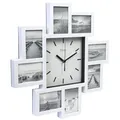 Produktbild: Miraval Design Bilderrahmenuhr Wanduhr mit 8 Bilderrahmen zum Individualisieren 350 mm lautlos kein Ticken Japanisches Quarzuhrwerk (Weiß)