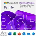 Produktbild: Microsoft Office 365 Family, 6 Personen, inkl. Copilot KI, 1 Jahr, Download