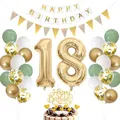 Produktbild: 18. Geburtstag Deko: Salbeigrüne Luftballons mit Zahl 18, Grün-Weiß-Gold, Folienballons für Jungen & Mädchen, Tortendeko für 18. Geburtstag Dekoration