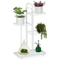 Produktbild: Relaxdays Pflanzenständer, 4 Ablagen, Pflanzentreppe Blumen & Kräuter, Metall Blumenregal, HBT: 72,5x44x22,5 cm, weiß