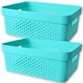 Produktbild: 2x Curver Aufbewahrungsbox Aufbewahrungskorb Kunststoff Box ohne Deckel Türkis