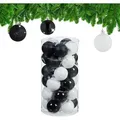 Produktbild: Weihnachtskugeln im 30er Set, Kunststoff, d: 6 cm, Weihnachtsbaumdeko, Baumschmuck bruchsicher, schwarz/weiß - Relaxdays