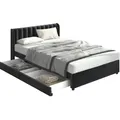 Produktbild: OKWISH Polsterbett 140x200 mit Schubladen Samtbezug,Hohes Kopfteil,Stoffbett,Massivholz Lattenrost,Bett mit Stauraum,für Schlafzimmer schwarz