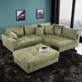 Produktbild: riess-ambiente Modernes Ecksofa KENT 220cm grün Cord inkl. Hocker Federkern L-Form Wohnlandschaft - Grün