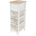 Produktbild: Vintage Holz Kommode Weiß Mit 2 Rattan Körben - 62 X 32 Cm - Standregal Mit Schublade Im Landhaus Stil - Badezimmer Wohnzimmer Regal