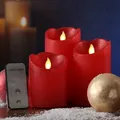 Produktbild: LED Kerzenset Rustik-Optik mit beweglicher Flamme Fernbedienung rot 3er Set