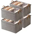 Produktbild: AARAINBOW Stoff Aufbewahrungsbox mit Deckel & Griff, 4 Stück Faltbare Aufbewahrung für Schrank, Stapelbare Aufbewahrungsbox für Kleidung Spielzeug, 40x27x21cm (4 Grau)