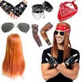 Produktbild: Rocker Outfit Herren, Rocker Herren Rockstar Kostüm, 70er 80er 90er Disco Kostüm Party, Armband Kopftuch Sonnenbrille Handschuhe Tattoo Ärmel für Rollenspiel, Halloween, Fasching, Kostümfeste