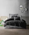 Produktbild: L'Essentiel Linge de Maison, Plain - Black, Grey, Einzelbett-XXL-Bettbezug-Set (DE), Schwarz, 100 % Baumwolle, 155 x 155 cm
