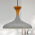 Produktbild: bamyum Champion Pendelleuchte aus Holz, 35 cm Hängelampe Metall E27 Moderne Esstisch Lampe, Skandinavisch Pendellampe für Schlafzimmer Wohnzimmer Küche Esstisch, Küchenlampe Hängend Grau