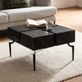 Produktbild: FineBuy Couchtisch Akazie Schwarz Massivholz quadratisch 60x60 cm · moderner Wohnzimmertisch 4 Blocks · Design Tisch mit Metallbeinen im Industrial