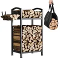 Produktbild: Yorbay Kaminholzregal aus Metall mit Tragetasche – Robuster Brennholz-Ständer & Transportbeutel für Kamin, Ofen & Garten - Schwarz