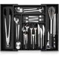 Produktbild: budu Besteckkasten #43 (Tiefe 43cm) aus Bambus - Schwarz - Schubladen Ordnungssystem für die Küche - Besteckkasten für Schubladen aus Bambus - Ausziehbar - Kitchen drawer organizer - Kitchen organizer