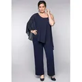 Produktbild: Jumpsuit SHEEGO, Damen, Gr. 56, Normalgrößen, blau (marine), 95% Polyester, 5% Elasthan, unifarben, lang, Overalls Jumpsuit