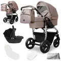 Produktbild: Bergsteiger Capri Kombikinderwagen 3-in-1 – Babywanne, Sportsitz & i-Size Babyschale, Luftreifen, Federung, höhenverstellbarer Griff, faltbar, Zubehör