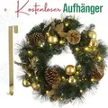 Produktbild: MeisterHome ® Künstlicher Weihnachtskranz Adventskranz für Tür Ø 50 cm - Weihnachtlicher Türkranz für Innen und Außen mit 35 LEDs, Timer un... - Gold