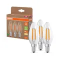 Produktbild: Osram Hocheffiziente LED Lampen mit Energieeffizienz Klasse A, Vorteilspack mit 3 Leuchtmittel, ersetzt herkömmliche 40W Glühbirnen, Kerzenform, warmweiß(2700K), E14, Filament Glas