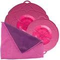 Produktbild: Kochblume Spar-Set für Töpfe von 14 bis 24 cm mit Microfasertuch als Set in der bunten Box | Silikon Überkochschutz für Töpfe und Pfannen (pink)