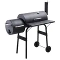 Produktbild: Smoker BBQ mit 2 Grillzonen & Thermometer - Holzkohlegrill aus Metall mit Rollen - Grillwagen fahrbar