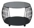 Produktbild: M2 Kollektion Couchtisch SHANGHAI, Ø 60 cm, Grauglas, mit Rollen, Schwarz, Metallgestell, H 46 cm
