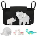 Produktbild: GLÜCKSWOLKE Kinderwagen Organizer - 12 Motive I Kinderwagentasche verschließbar I Kinder Buggy Tasche mit Feuchttuchspender I Baby Stroller Bag Black I Aufbewahrungstasche Elefant schwarz