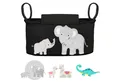Produktbild: GLÜCKSWOLKE Kinderwagen-Tasche in Grau oder Schwarz I 6 Motive I Kinderwagentasche & Buggy Organizer, Kinderwagen Tasche mit Getränkehalter und Feuchttücherfach