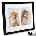 Produktbild: bomoe Bilderrahmen Galeria für 2 Fotos 13x18 cm - Fotorahmen aus Holz, Kunststoffglas, Metall-Aufhängung & Passepartout Multirahmen für Bilder Collagen - Schwarz