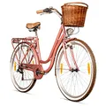 Produktbild: Bergsteiger Marseille 28 Zoll Damenfahrrad, ab 150 cm, Korb aus Rattan, Fahrrad-Licht, Damen-Citybike, Damenrad im Retro-Design«, 6 Gang Tourney Schaltung, Kettenschaltung