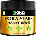 Produktbild: 5kind Extra Starke Hanfcreme 300ml - Hochkonzentriertes Hanföl und Arnika-Creme - zur Massage von Gelenken & Muskeln, unterem Rücken, Knien, Nacken & Schultern - Reich an natürlichen Extrakten