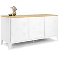 Produktbild: IDMarket - Niedriges Lowboard 113 cm Ester 3 Türen Metall weiß Holzplatte Industriedesign
