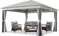 Produktbild: Gartenpavillon 4x4 m ALU Premium ca. 220g/m² Dachplane wasserdicht Pavillon 4 Seitenteile Gartenzelt in grau