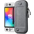 Produktbild: FINTIE Slim Tasche Kompatibel mit Nintendo Switch 2017/Switch OLED Modell 2021 - [Ultradünn] Stoßfeste Hartschalen Tragetasche mit 10 Spielkartenhaltern für Switch Konsole Joy-Con, Grau