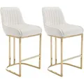 Produktbild: 2er Set Barhocker Samt Barstuhl mit goldenem Metallbein Küchenhocker mit Lehne für Kücheninsel, Weiß