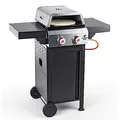 Produktbild: LANDMANN | 2 in 1 Gasgrill mit Pizzaaufsatz & Gusseisenrost | Für Pizza & Grillgut | 2 Edelstahlbrenner | Pizzastein (ca. Ø 29 cm) | 2-3 Personen | Grillfläche ca. 44 x 34,5 cm | Deckelthermometer