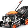 Produktbild: FUXTEC 2in1 Benzin Rasenmäher FX-RM4346ECO, leichtgewichtiger Gartenmäher für kleine Flächen, 42 cm Schnittbreite, starker 4-Takt-Motor, Heckauswurf, kugelgelagerte Big Wheel Räder, 40L Grasfangkorb