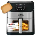 Produktbild: Grafner XXL Digitale Heißluftfritteuse 8 L, 100x Backpapier, LED Touchscreen, 7 Programme, 1800 Watt, Sichtfenster, Antihaft-Beschichtung, Fritteuse ohne Fett ölfrei, Edelstahl Air Fryer Friteuse