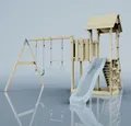 Produktbild: OutdoorToys Spielturm mit Wellenrutsche und 2x Kinder-Schaukel, Outdoor Klettergerüst Garten mit Plattform, Ausführung: Trapezstange, Farbe: Eisblau, mit Trapezstange