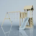 Produktbild: Rebo Spielturm mit Wellenrutsche und 2X Kinder-Schaukel, Outdoor Klettergerüst Garten mit Plattform,Eisblau