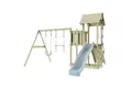 Produktbild: OutdoorToys Spielturm Uppsala, aus Holz in Eisblau mit Trapezstange & Rutsche