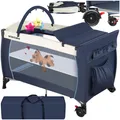 Produktbild: tectake® Kinder Reisebett, klappbar und höhenverstellbar, 2 Rollen mit Bremsen, inklusive Tragetasche, 132 x 75 x 104 cm