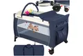 Produktbild: tectake Baby-Reisebett Kinderbett mit Wickelauflage und Transporttasche 132x75x104cm, mit großen Mesh-Einsätzen, Wickelauflage und Seiteneingang in blau
