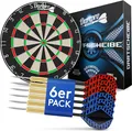 Produktbild: DartPro Dartscheibe mit 6 Pfeilen - Profi Steeldartscheibe aus hochwertigstem Sisal